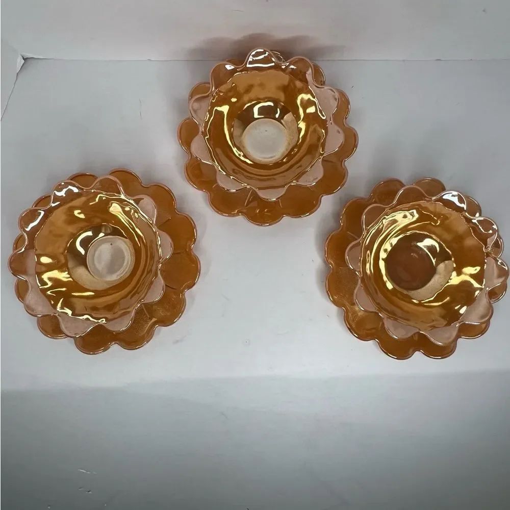 Vintage Fire King Anchor Hocking Peach Lustre Lotus Leaf Blossom Bowl/Plate ST 3